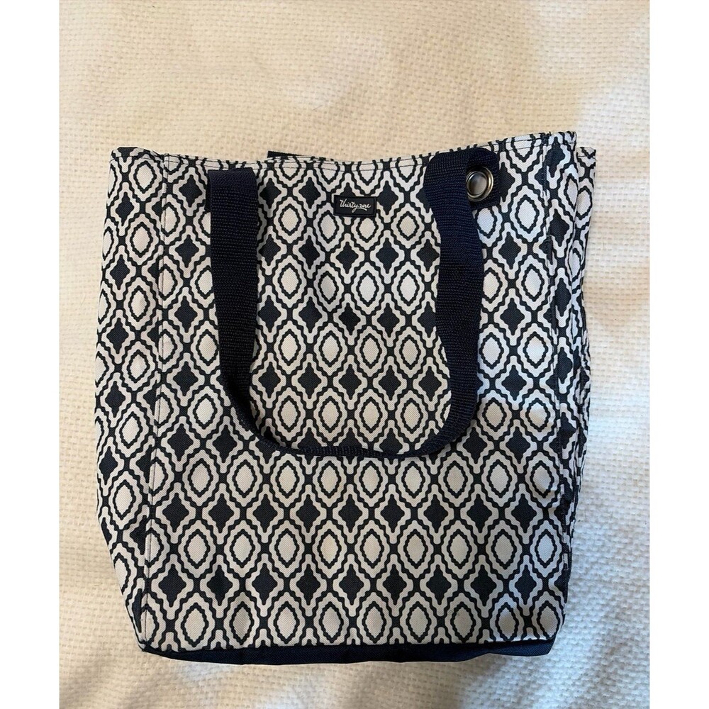 Thirty-One Large Utility Tote Bag Black & White Geometric Print Organizer